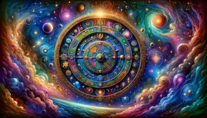 Das Bild zeigt das Schicksalsrad des Menschen im Universum