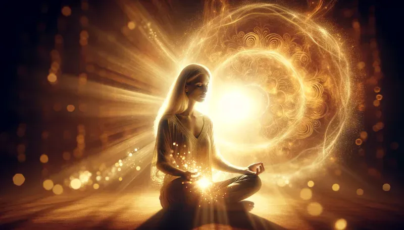 Bild zeigt eine Frau, wie sie Meditation und Transzendenz lernt und tiefe spirituelle Gamma-Zustände gelangt.