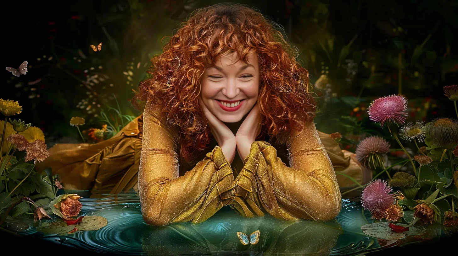 Selbstliebe lernen. Bild zeigt Frau, die sich zufrieden in der Natur ausstreckt und einen Schmetterling beobachtet. Selbstzufrieden-sein.