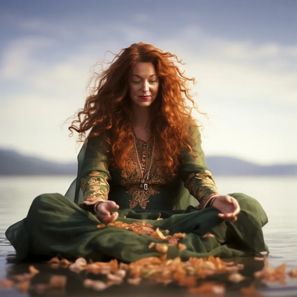 Bild zeigt Nicole in einer meditativen Haltung am See