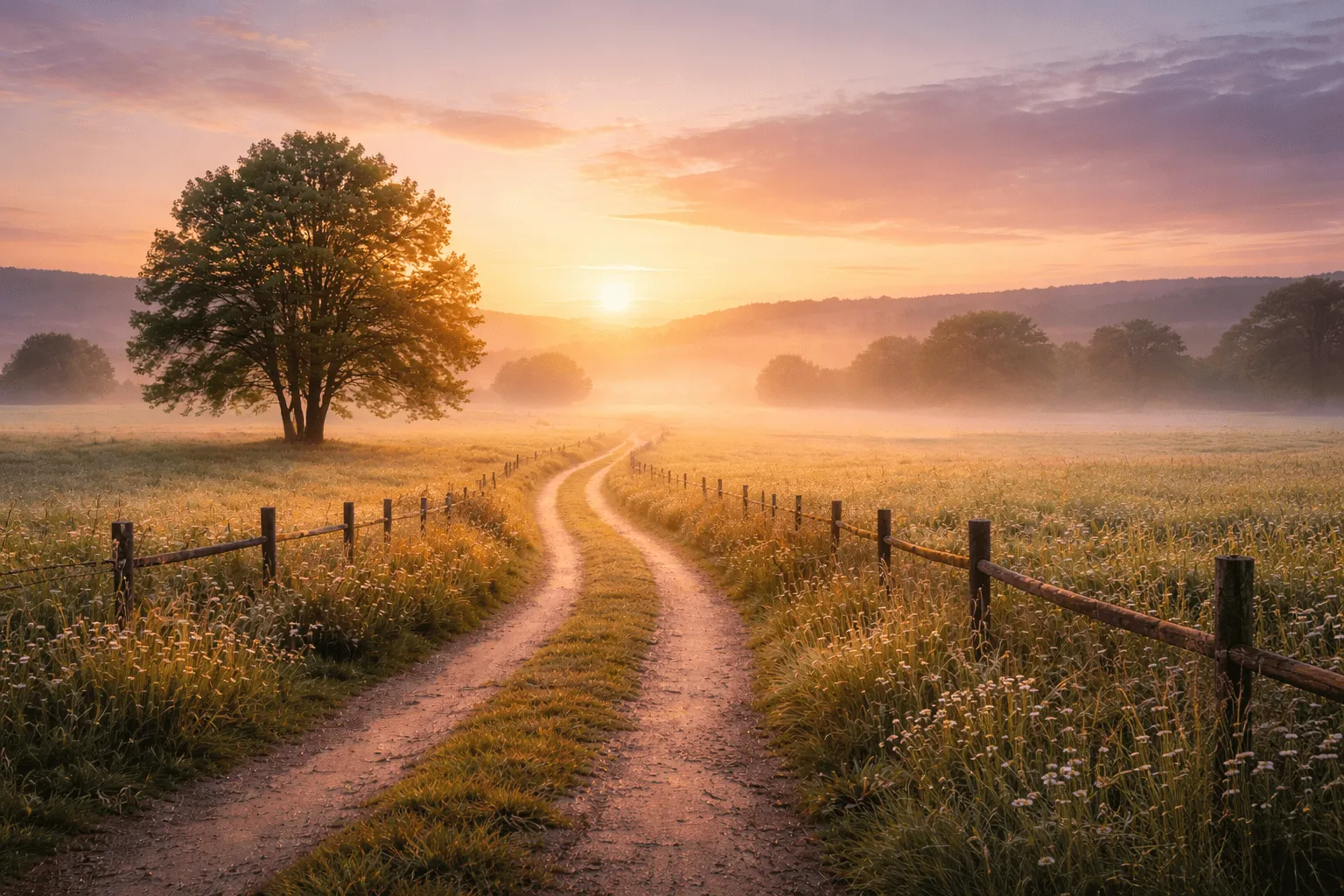 Symbolbild spirituelles Coaching, ruhiger Weg im Morgenlicht für Klarheit und Neuanfang